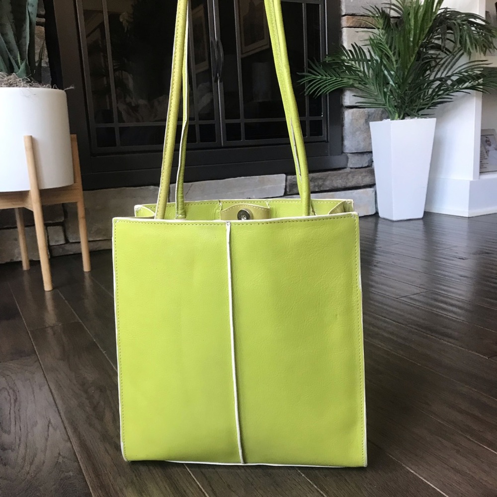 Wilsons Leather Neon Lime Green Shoulder Tote Bag